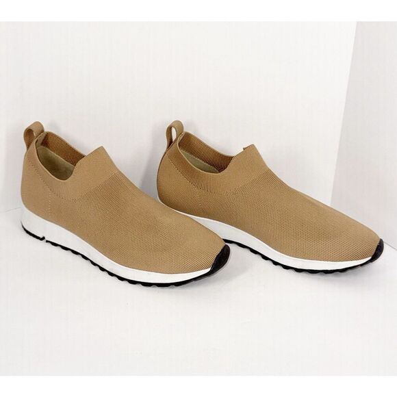 Womens Sport Mesh Knit Sneaker Beige 7.5/38 Tan Walking Sock Shoes Casual No Tie - Picture 3 of 11
